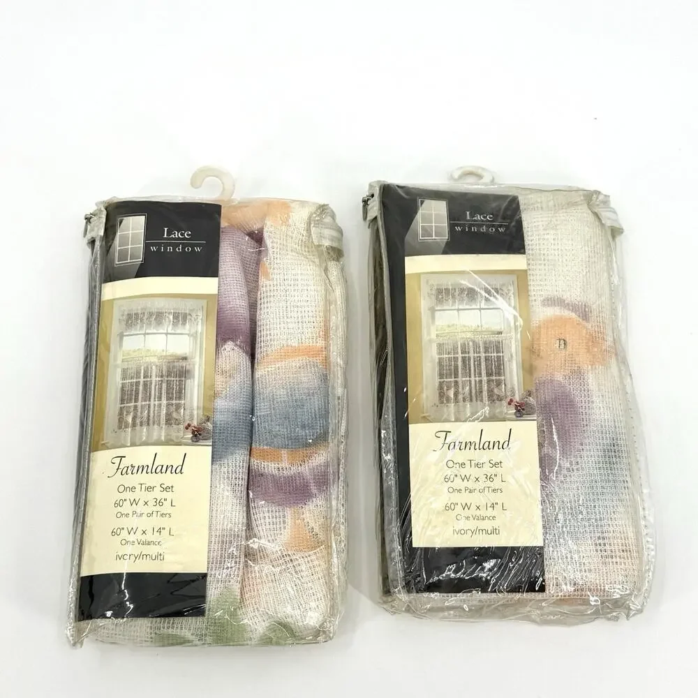 VTG 2 Sets Lacy Farmland Country Chicken Rooster Valance/Tiers Kitchen Curtains
